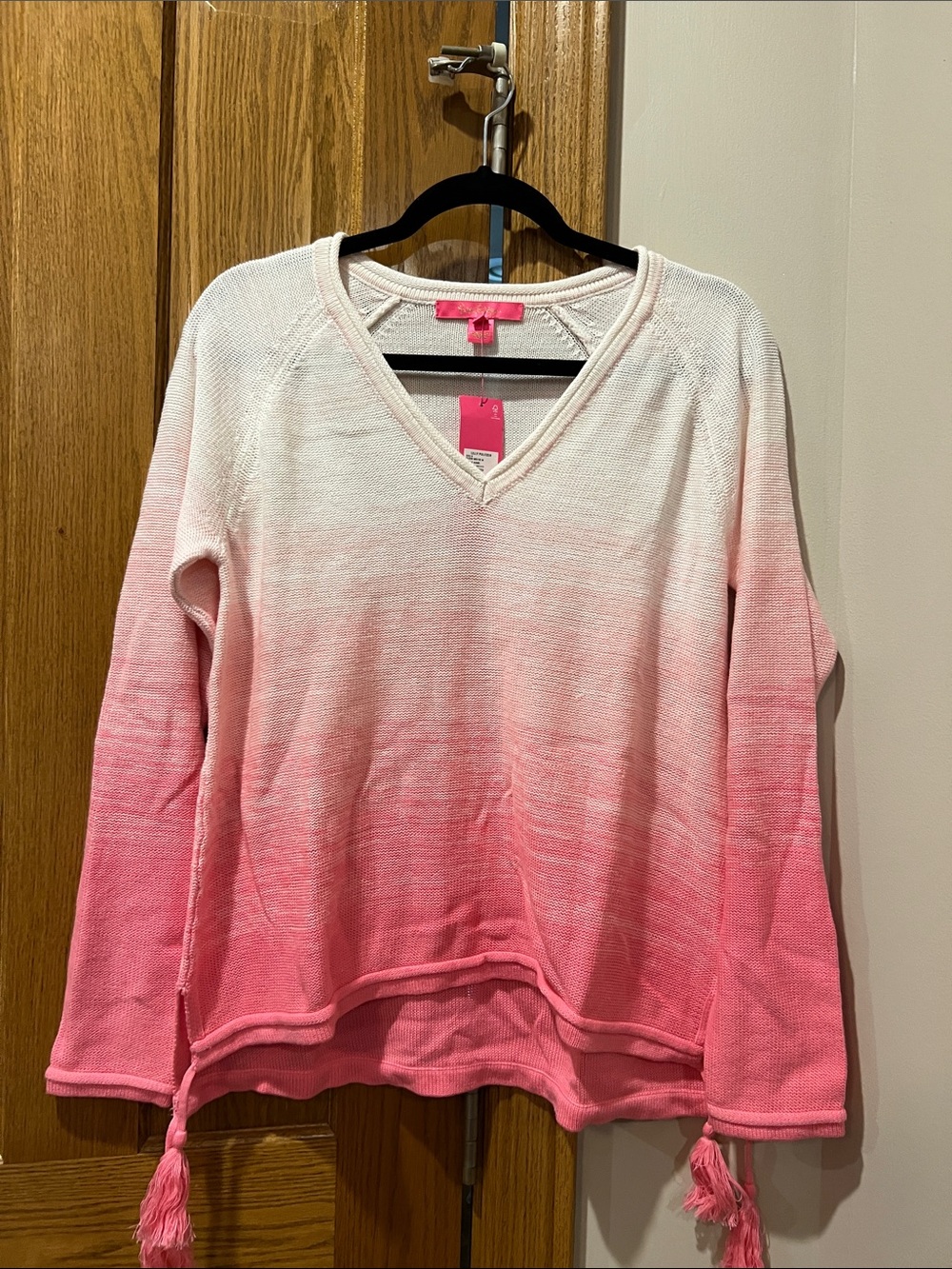 Lilly Pulitzer Pink Ombre V-Neck Sweater with Tassel Hem